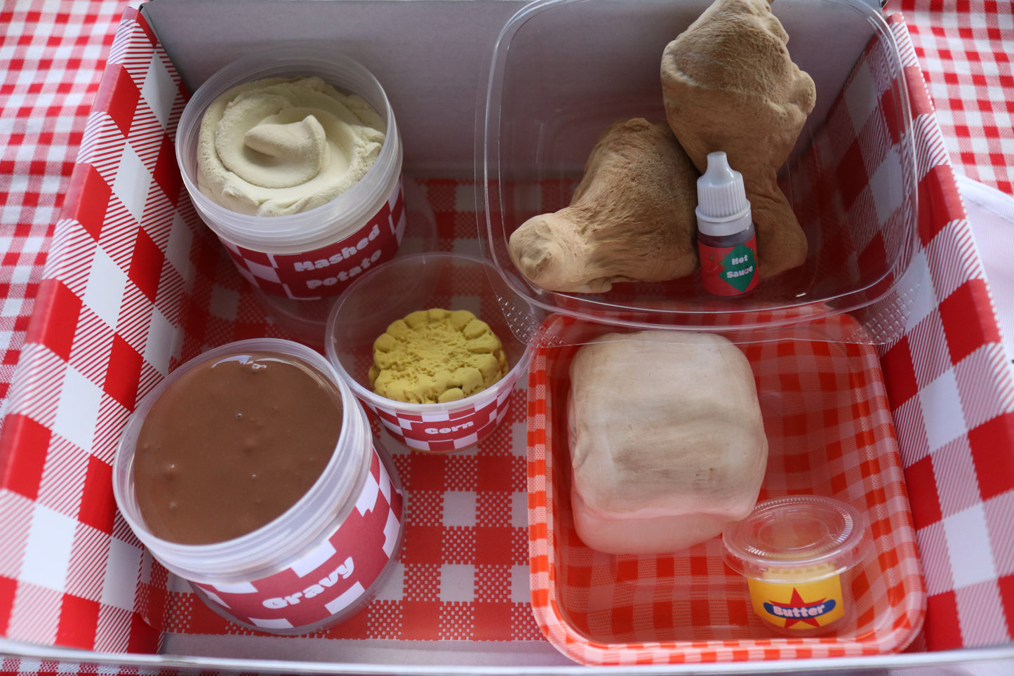 Slime Fried Chicken kit, Corn, mash potatoes, gravy- slime chef