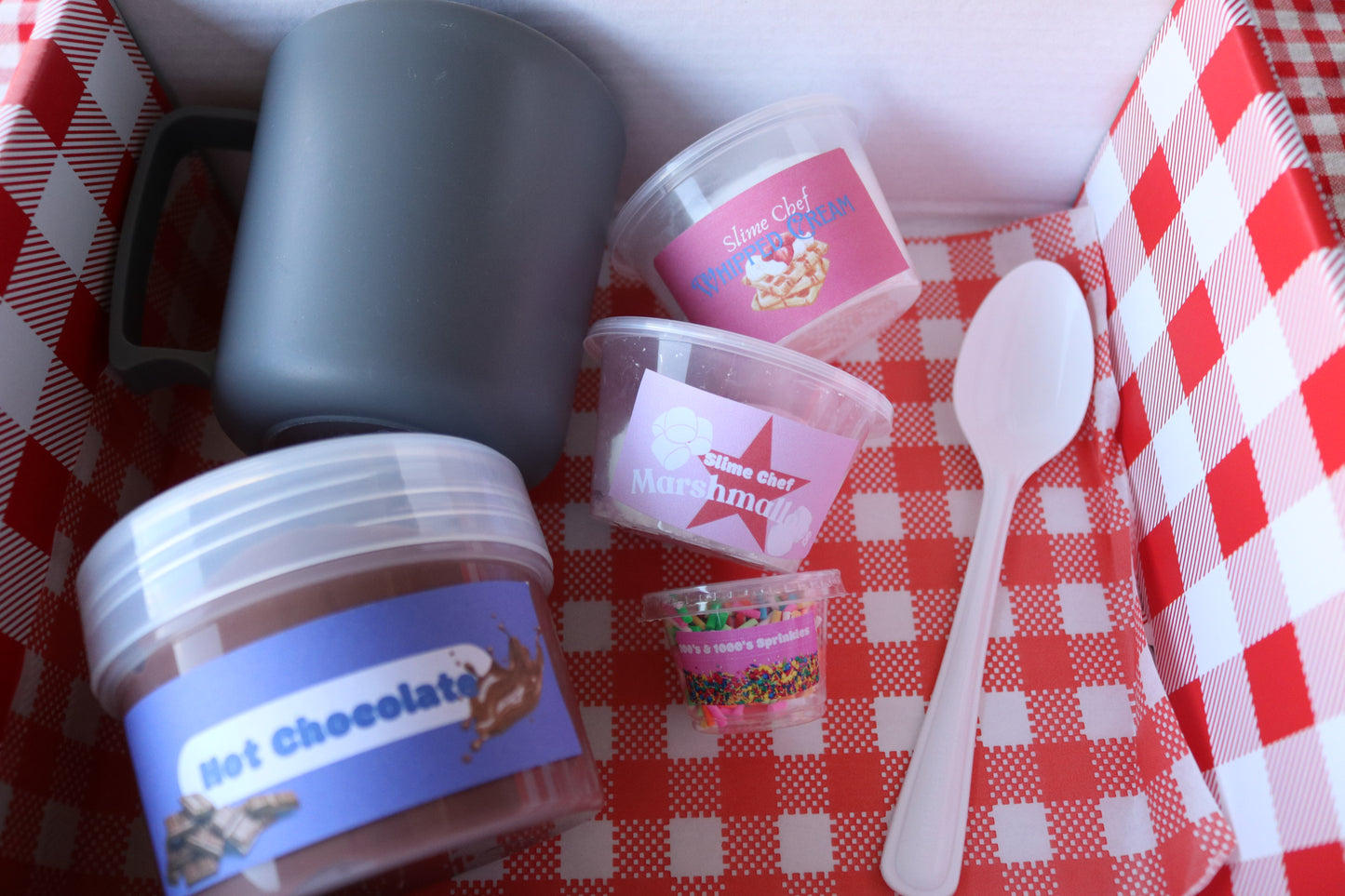 Slime Hot Chocolate, marshmallows, sprinkles- slime chef