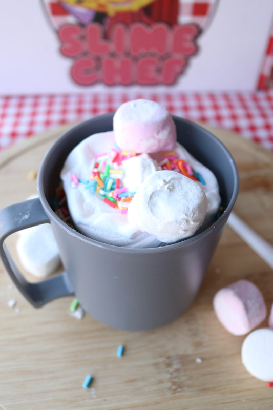 Slime Hot Chocolate, marshmallows, sprinkles- slime chef