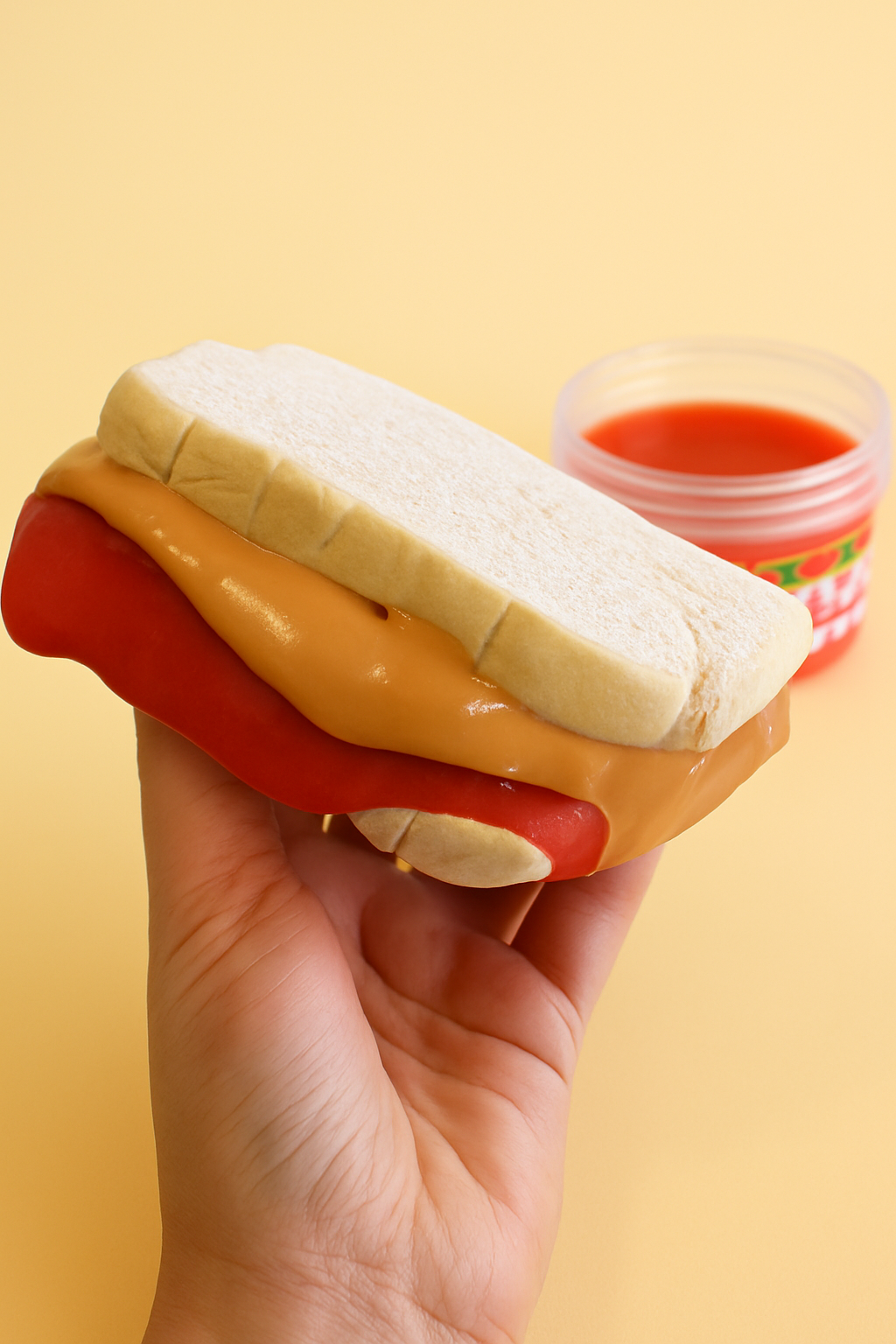 slime sandwich, peanut butter slime, strawberry jelly slime